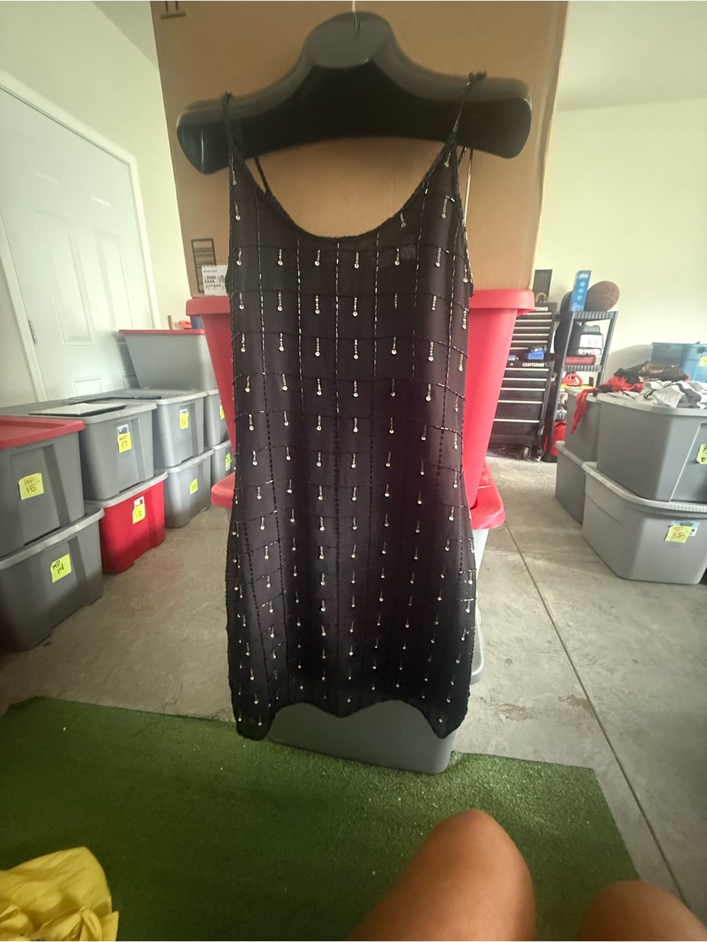 Black Beaded Spaghetti Strap Dress mp25